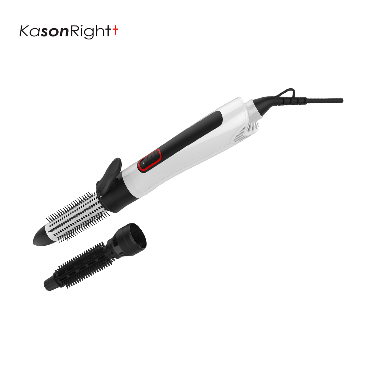 Brosse à air chaud pour sécher, volumiser, boucler avec 2 petites brosses amovibles et brosse à poils en céramique rétractable, éclairage LED