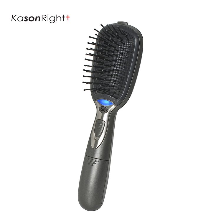 Brosse à cheveux ionique à poils doux naturels, antistatique, coussin amovible pour un nettoyage facile, utilisée avec une pile LR03